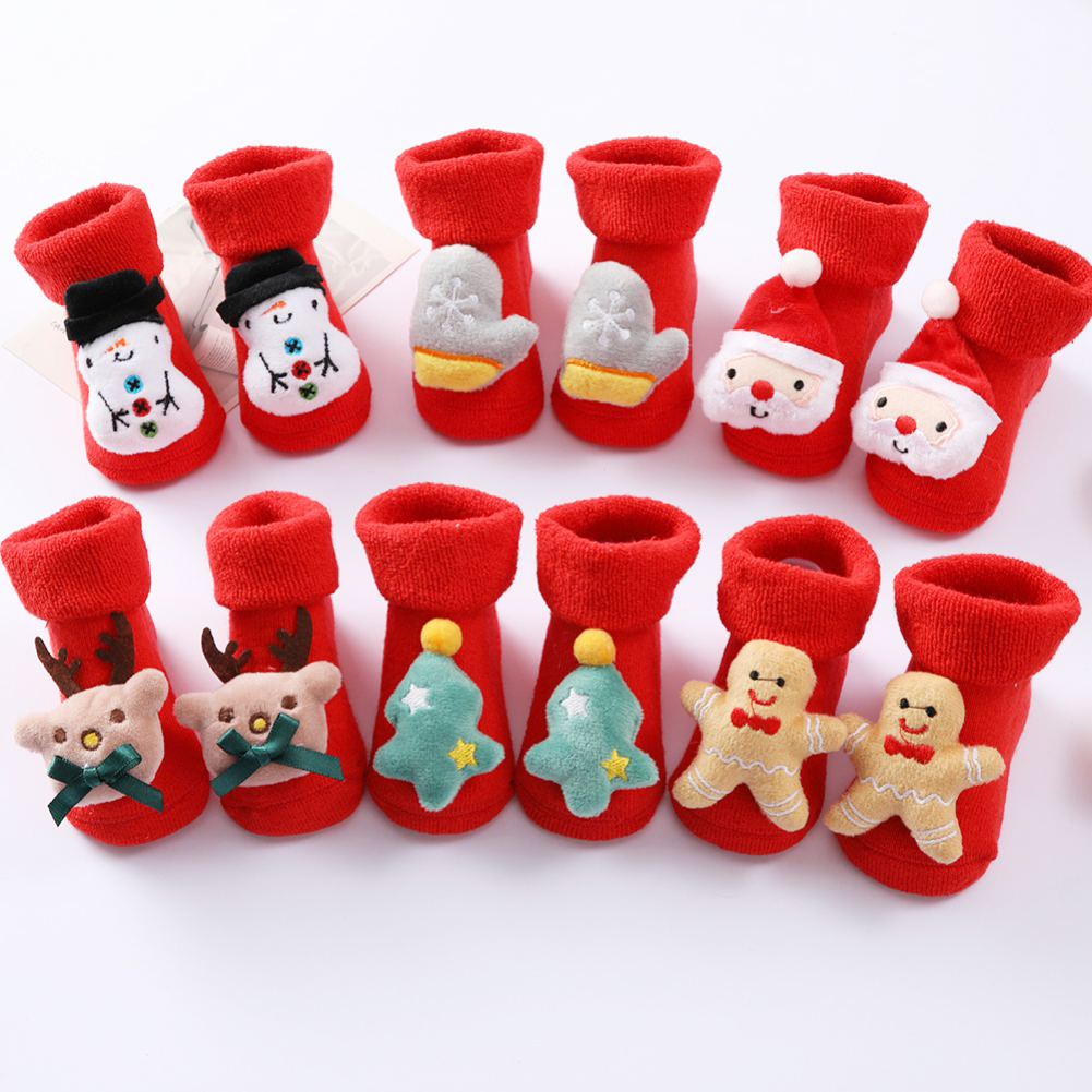 Lovebay Baby Christmas Socks Home Floor Anti-Slip Socks Boys Girls Xmas Winter Warm Booties Socks 0-1T Santa Claus